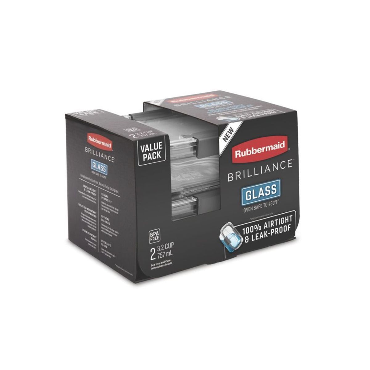 RUBBERMAID - Rubbermaid Brilliance Set 2 Taper Hermeticos Vidrio 757ml