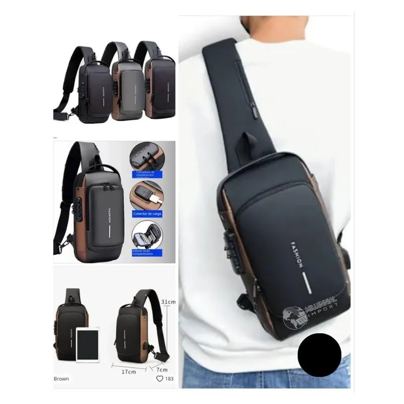 GENERICO - Pechera Morral Hombre Antirrobo Impermeable con USB y Clave Bandolera