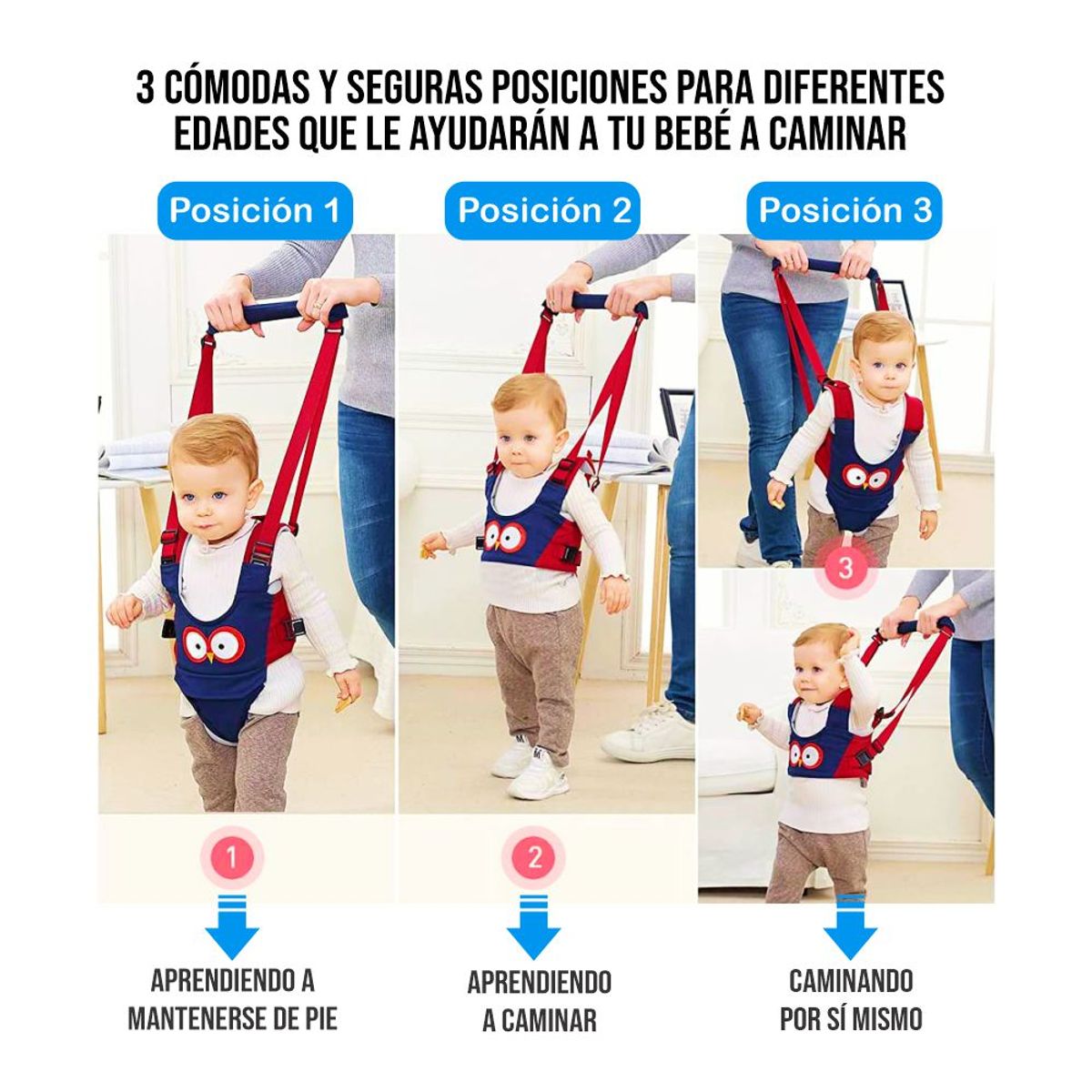 BABY - Arnes Caminador para Bebé 3 en 1 Ajustable - Azul