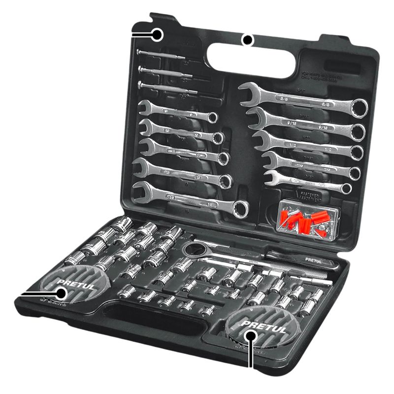 PRETUL - Juego de 71 herramientas para mecánico 1/4" y 3/8" con maleta, Pretul