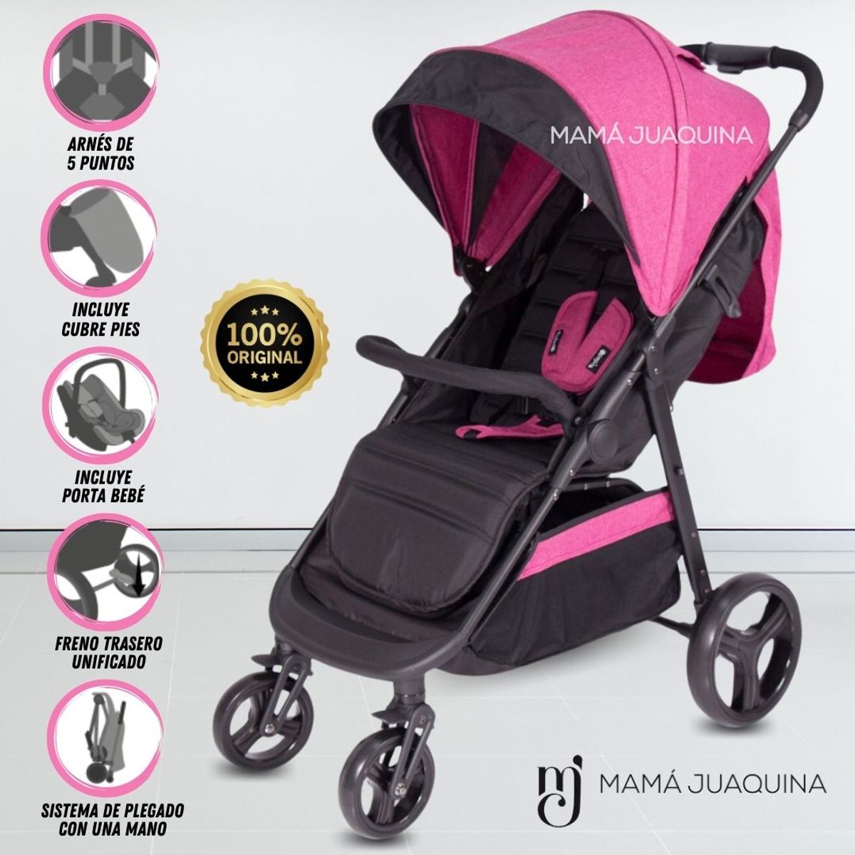 EBABY - Coche Cuna Travel System «CAZZU» Porta bebé  Pink