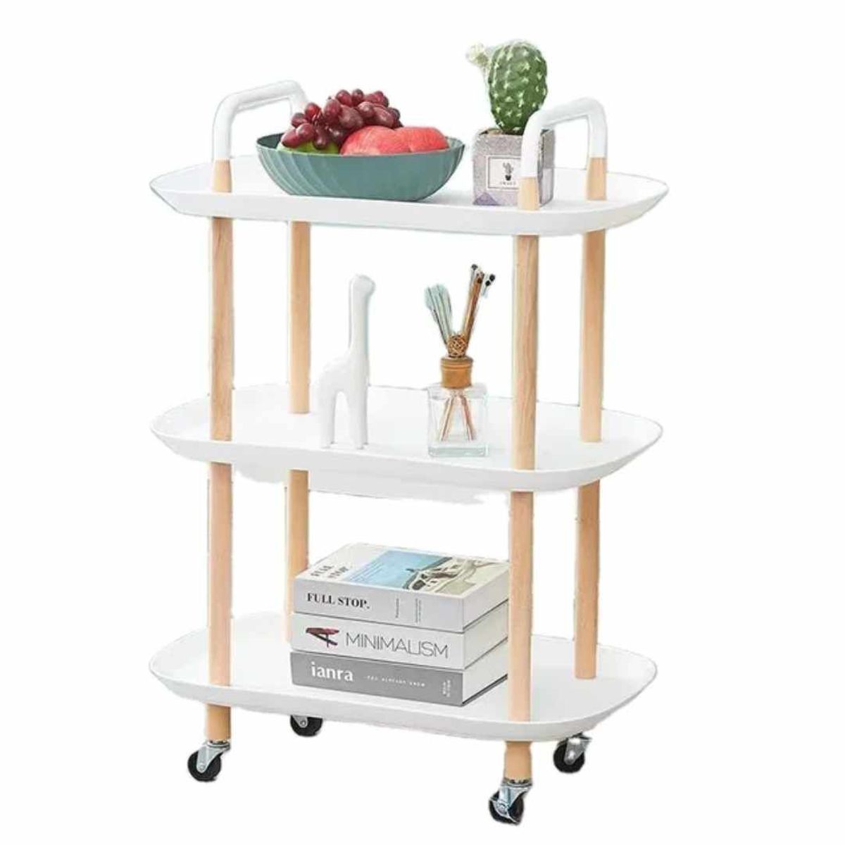 GENERICO - Organizador Multiusos con Ruedas Mesa Auxiliar Elegante de Madera