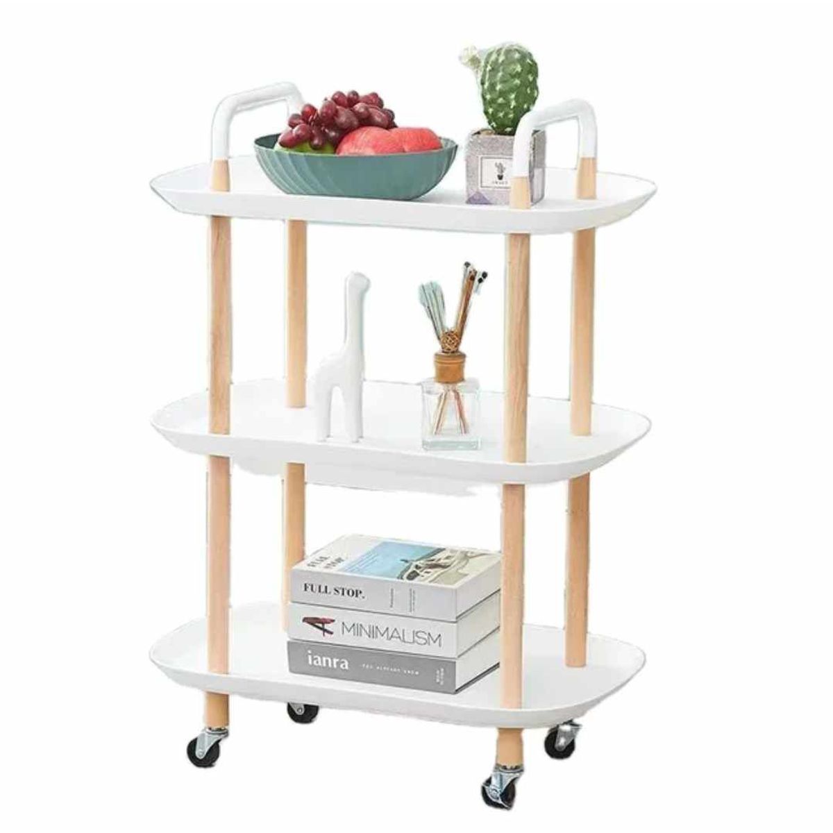 GENERICO - Organizador Multiusos con Ruedas Mesa Auxiliar Elegante de Madera