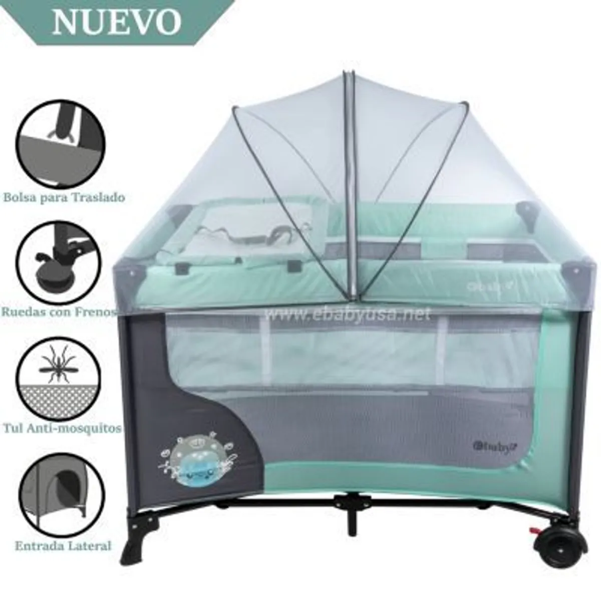 EBABY - Cuna Corral Ebaby con Cambiador Happy Dream Verde
