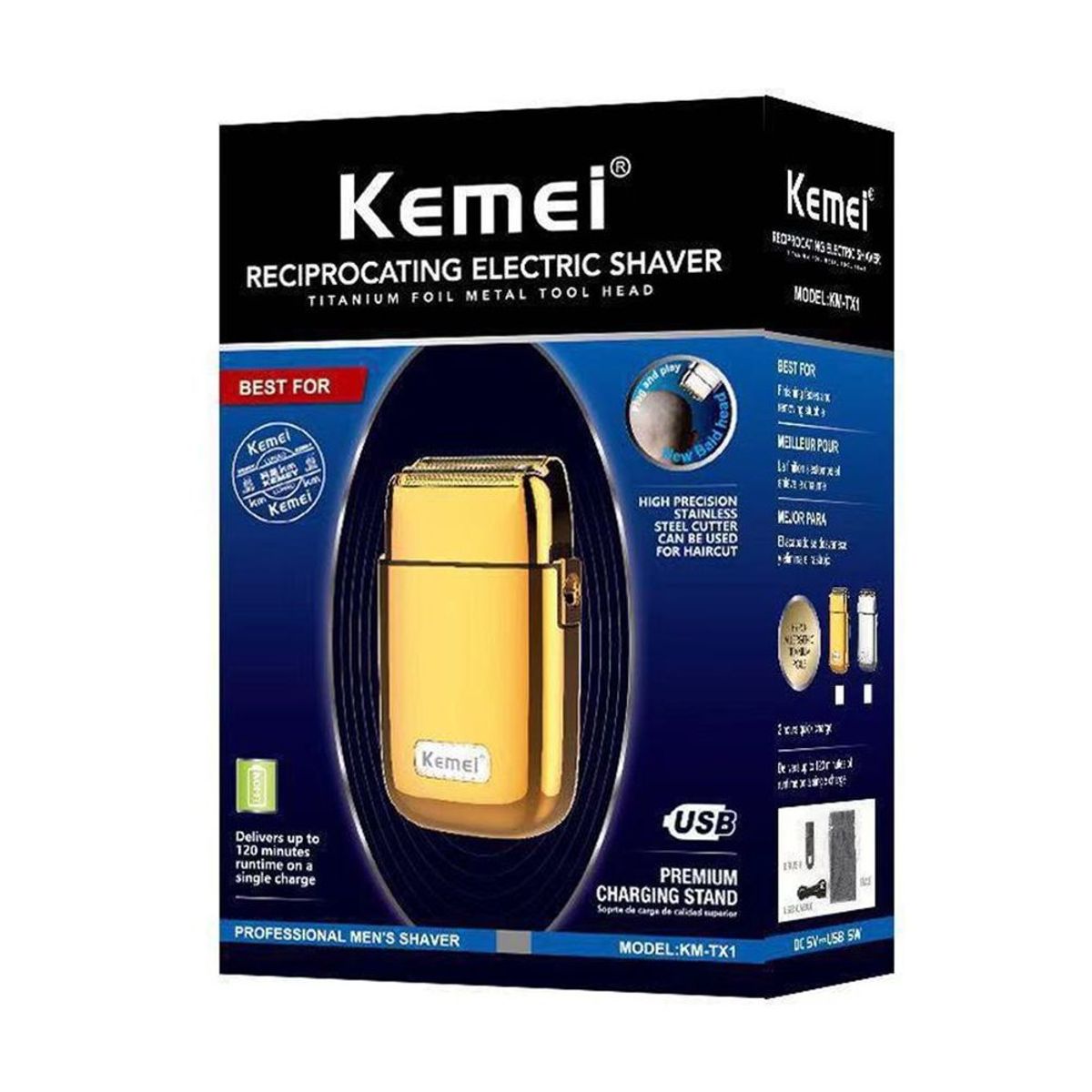 KEMEI - Afeitadora shaver profesional kemei km tx1 barber dorado