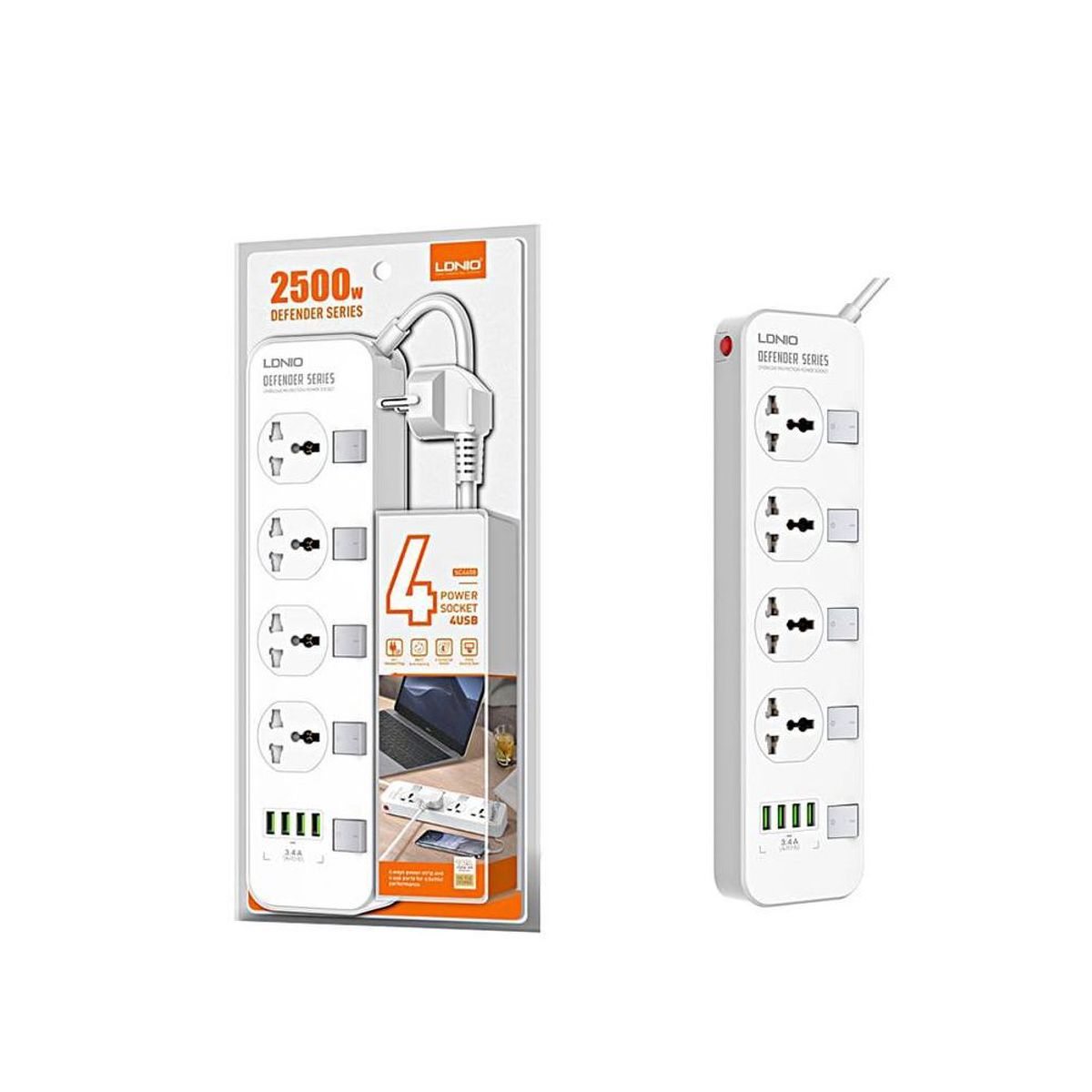 LDNIO - LDNIO SC4408 Extension Tomacorriente Supresor 4 Tomas + 4 Usb 2500W