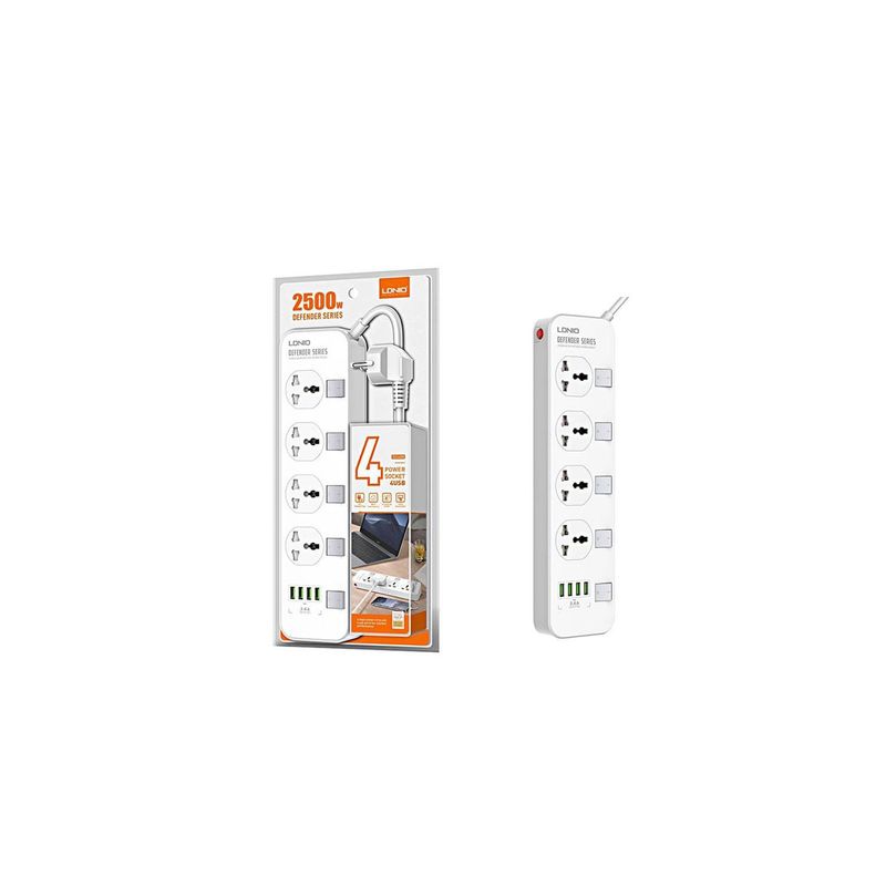 LDNIO - LDNIO SC4408 Extension Tomacorriente Supresor 4 Tomas + 4 Usb 2500W