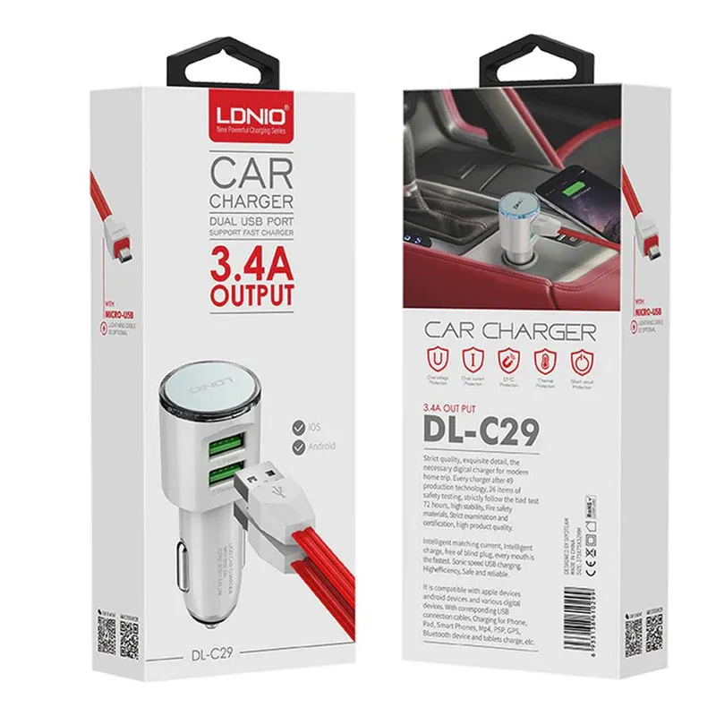 LDNIO - Cargador auto fast charger 34a dual port usb ldnio dl-c29