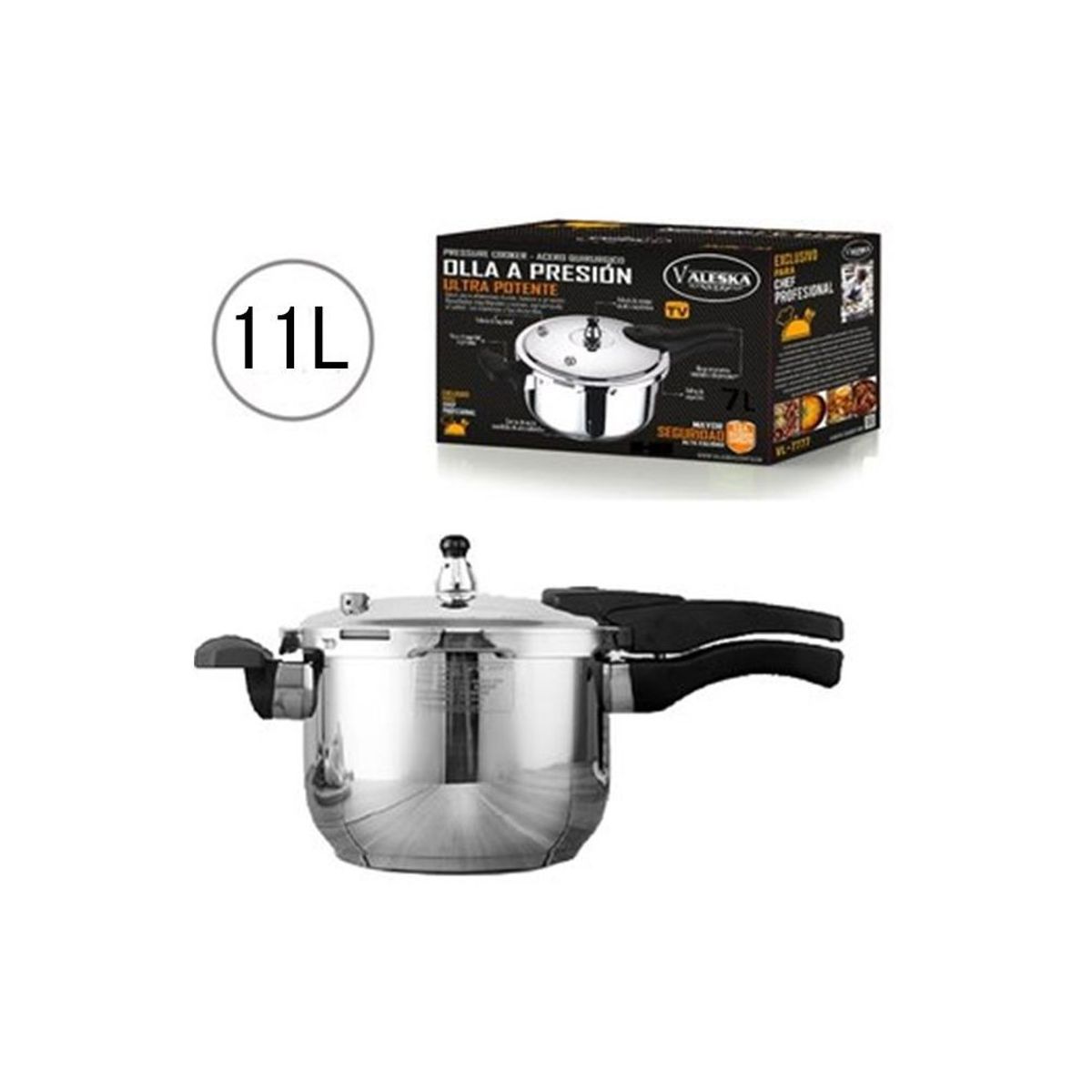 VALESKA - Olla a presión Valeska de acero inoxidable 11 litros