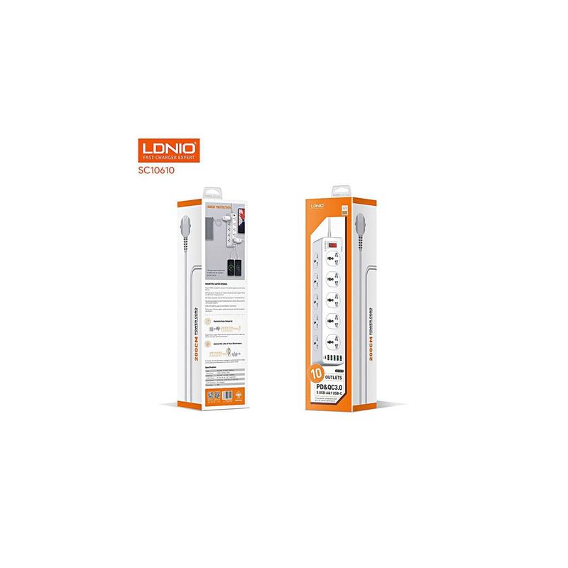 LDNIO - Ldnio sc10610 toma corriente de carga rápida 10socket 5usb 1c