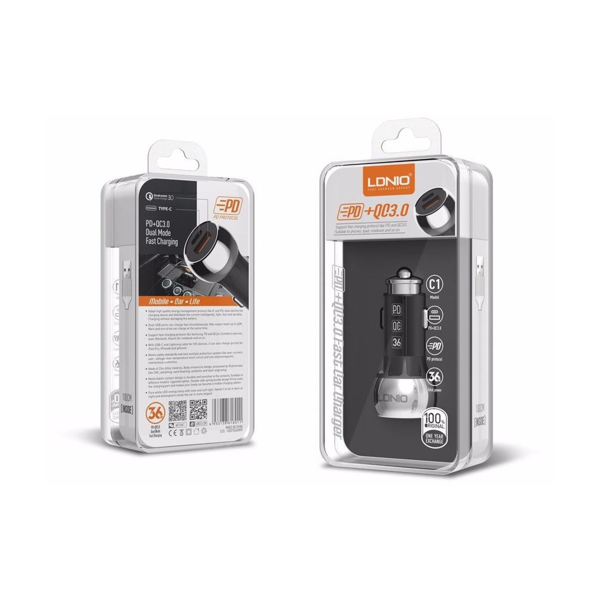 LDNIO - Cargador de auto de carga rápida ldnio 2 usb pd + qc30 - negro