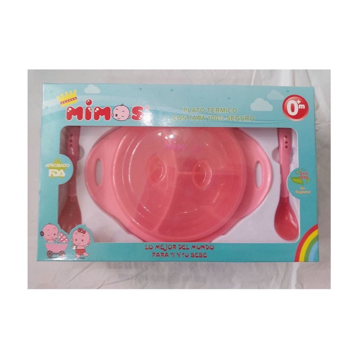 MIMOS - Set de plato termico y cubiertos mimos sensor de calor- rosa