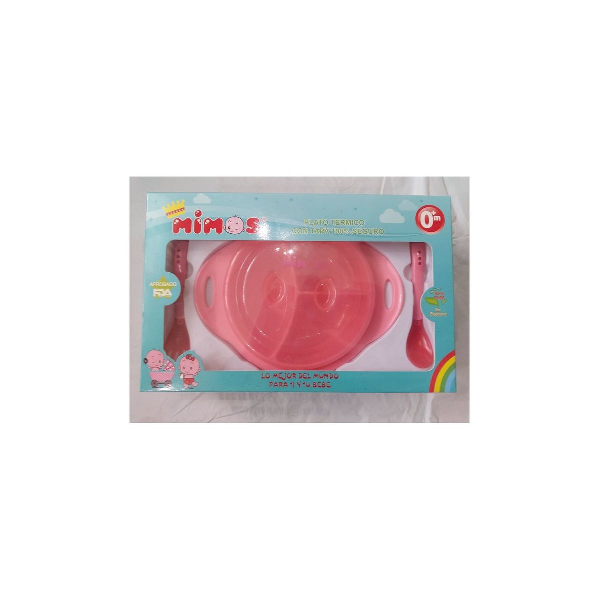 MIMOS - Set de plato termico y cubiertos mimos sensor de calor- rosa