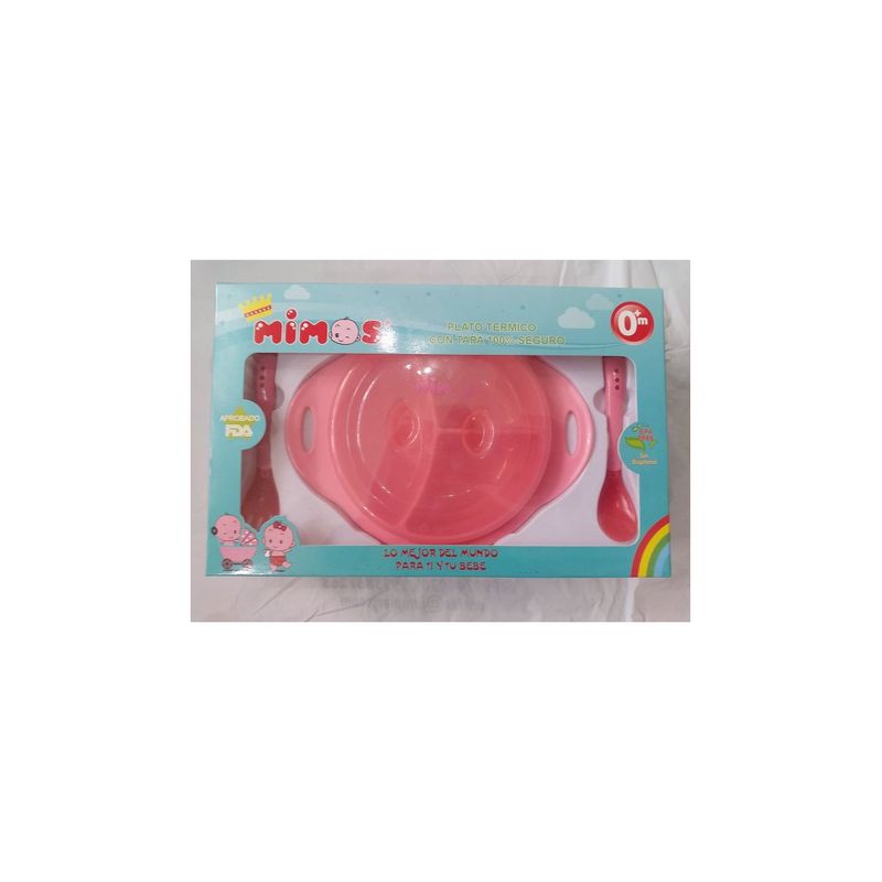 MIMOS - Set de plato termico y cubiertos mimos sensor de calor- rosa