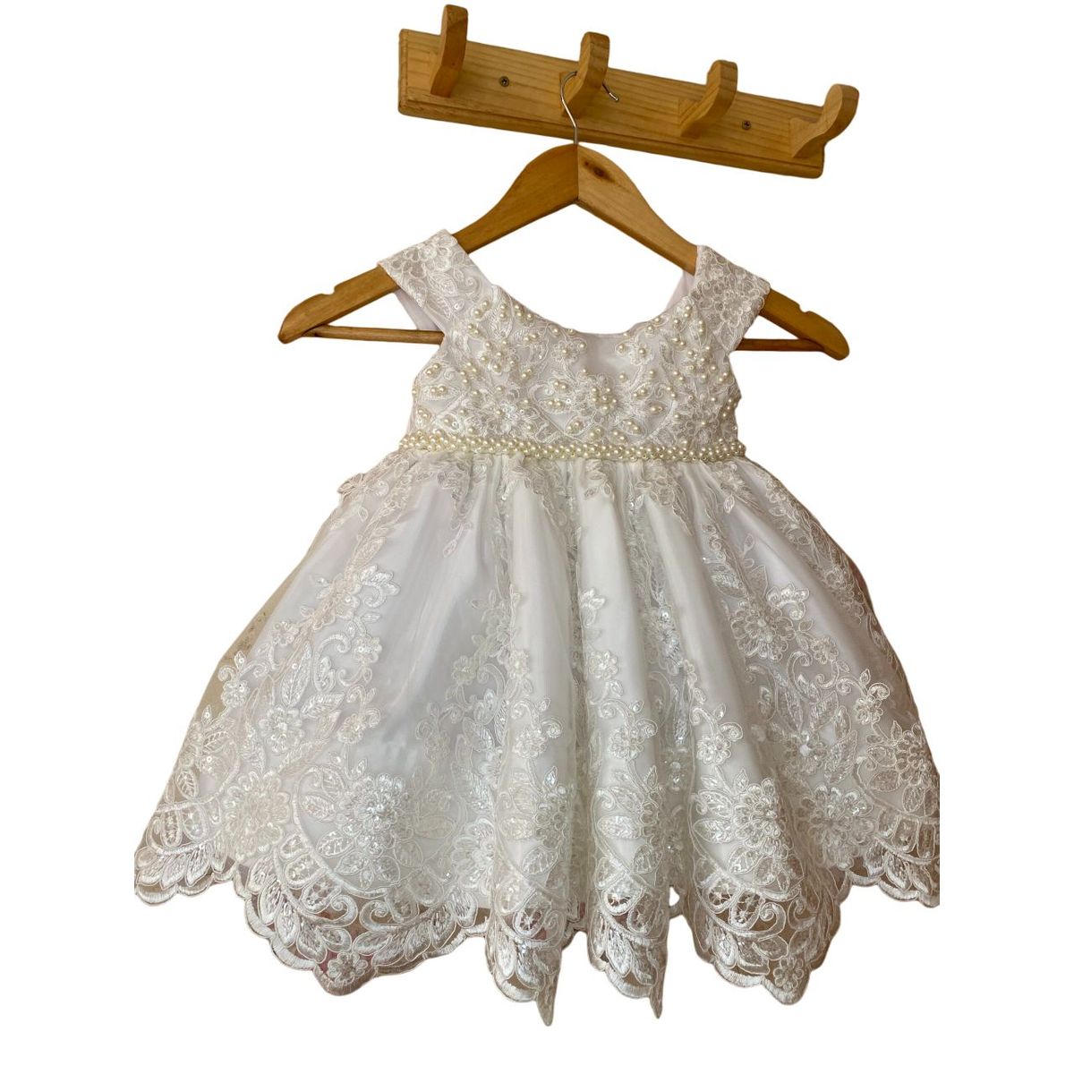 GENERICO - Vestido de niñas para Bautizo con Encaje tono Ivory
