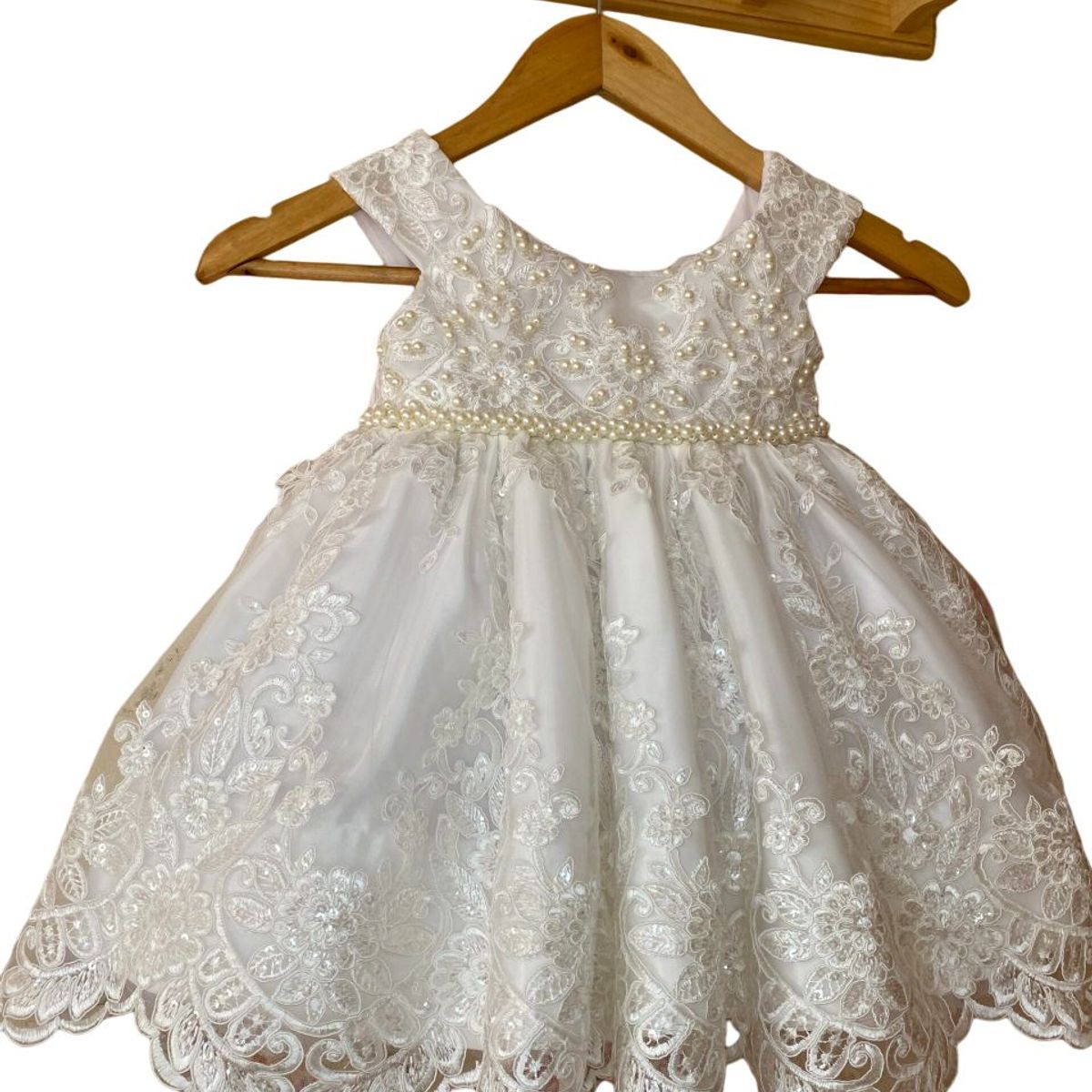 GENERICO - Vestido de niñas para Bautizo con Encaje tono Ivory