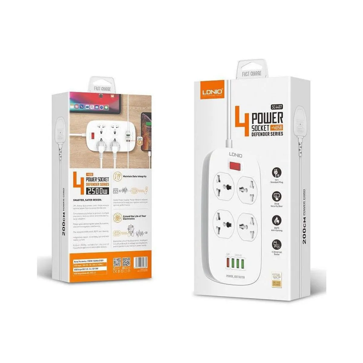 LDNIO - Extensión toma corriente ldnio sc4407 4 power socket + 4 usb adaptador
