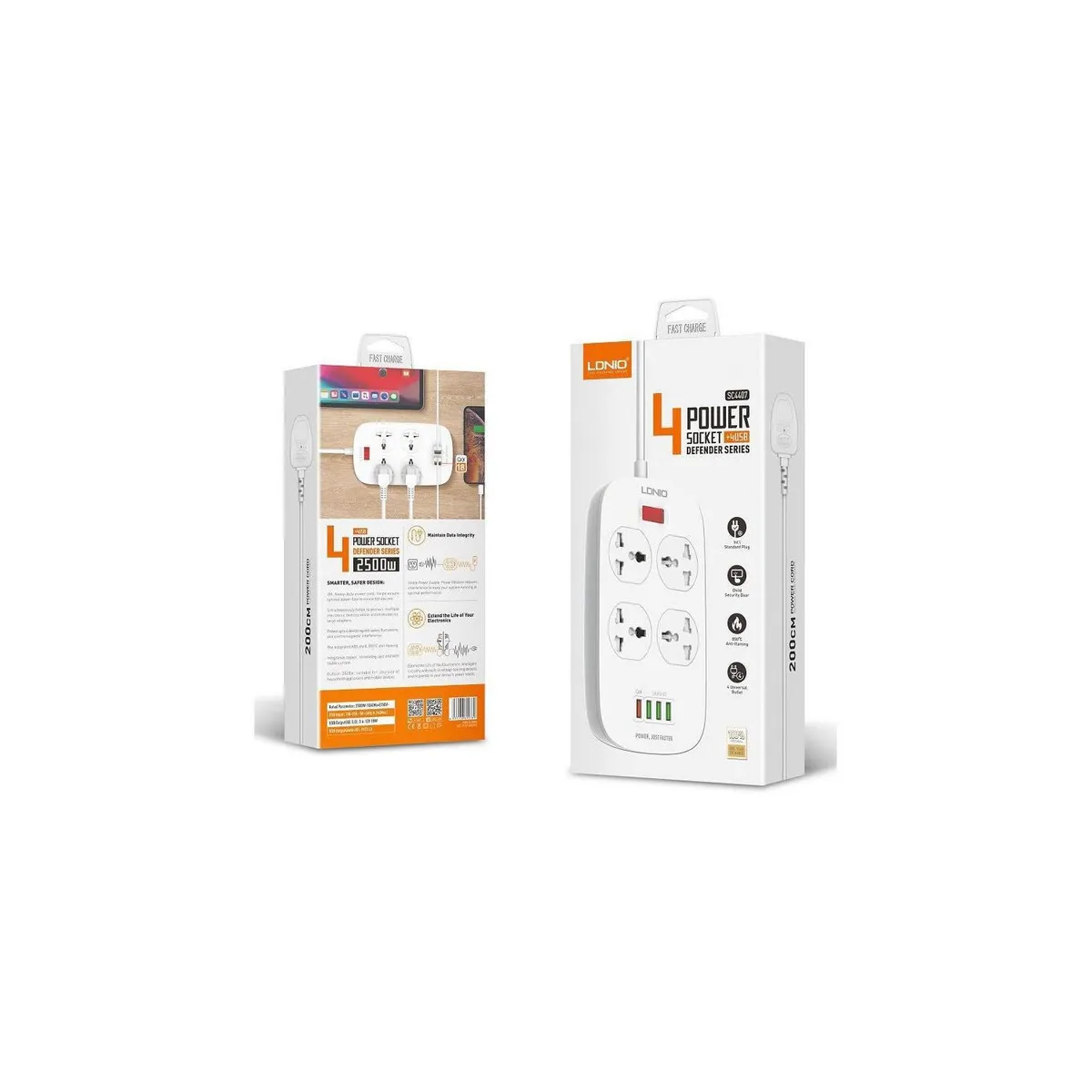 LDNIO - Extensión toma corriente ldnio sc4407 4 power socket + 4 usb adaptador