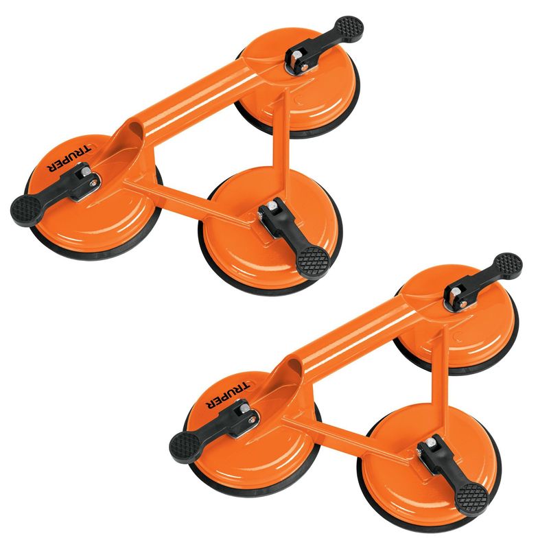 TRUPER - 2 Ventosas de 3 copas de succión, para porcelanato, marmol, vidrio