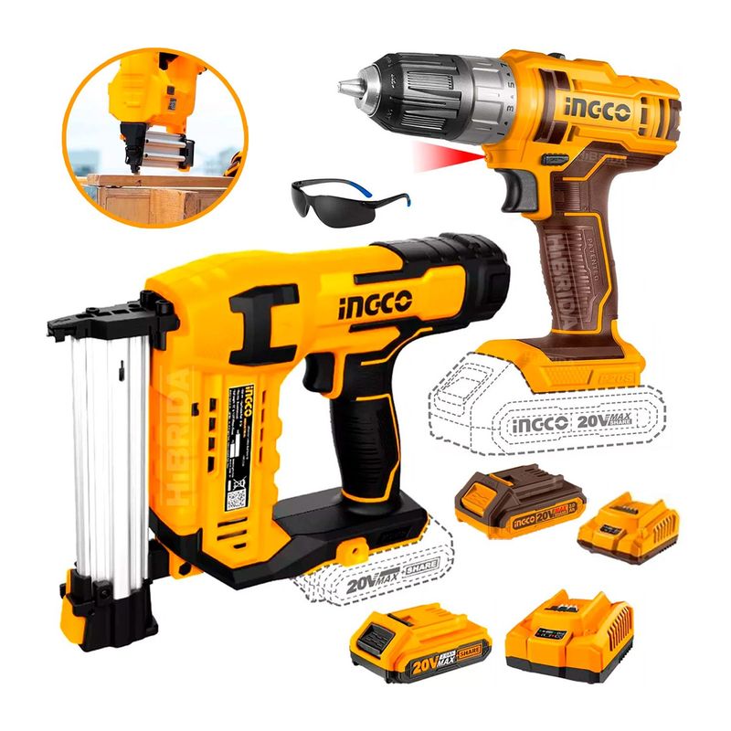 INGCO TOOLS - CLAVADORA INALÁMBRICA MÁS TALADRO ATORNILLADOR 20V PERFORA - COMBO