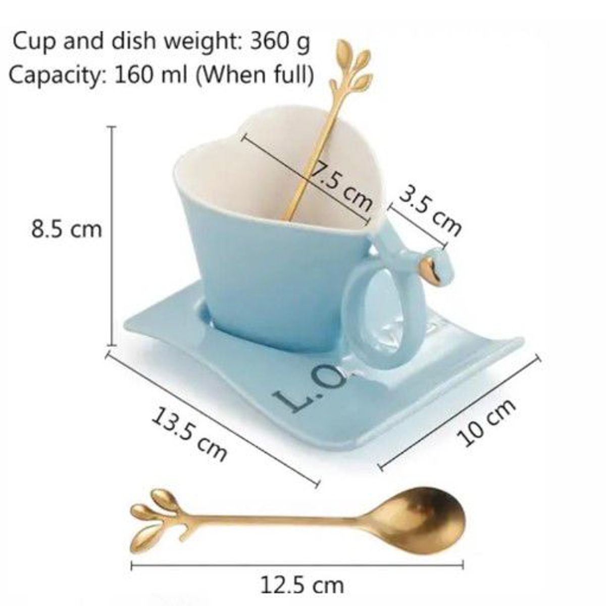 GENERICO - Taza de ceramica en forma de corazón y cucharita
