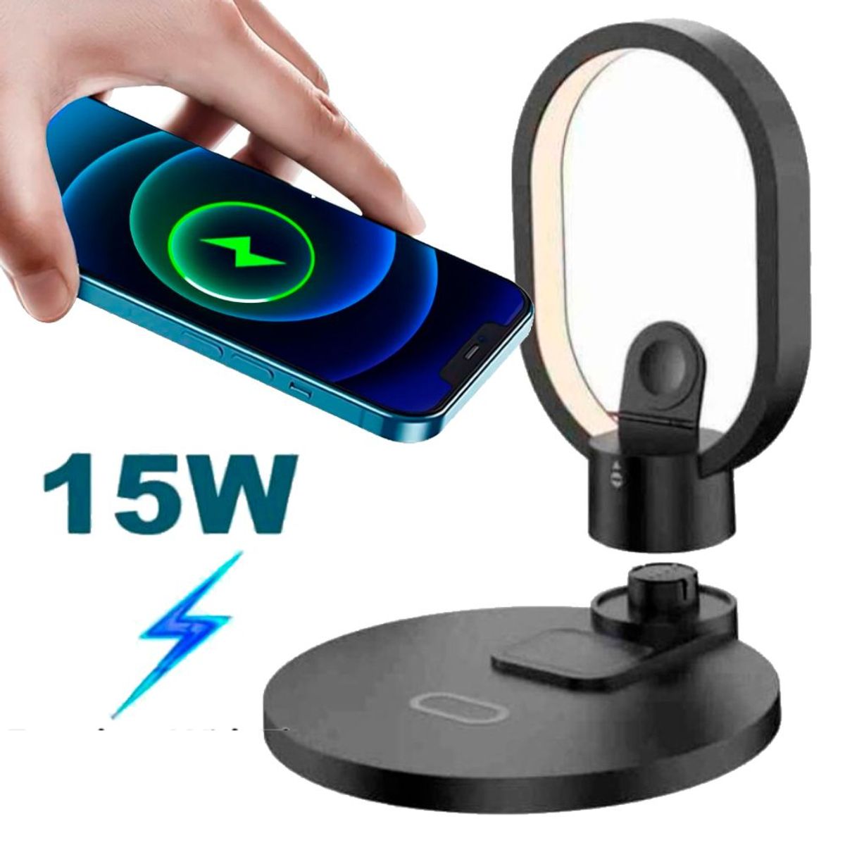 GENERICO - Lampara Cargador Inalambrico con Base de Carga 4 en 1 15W Android IOS