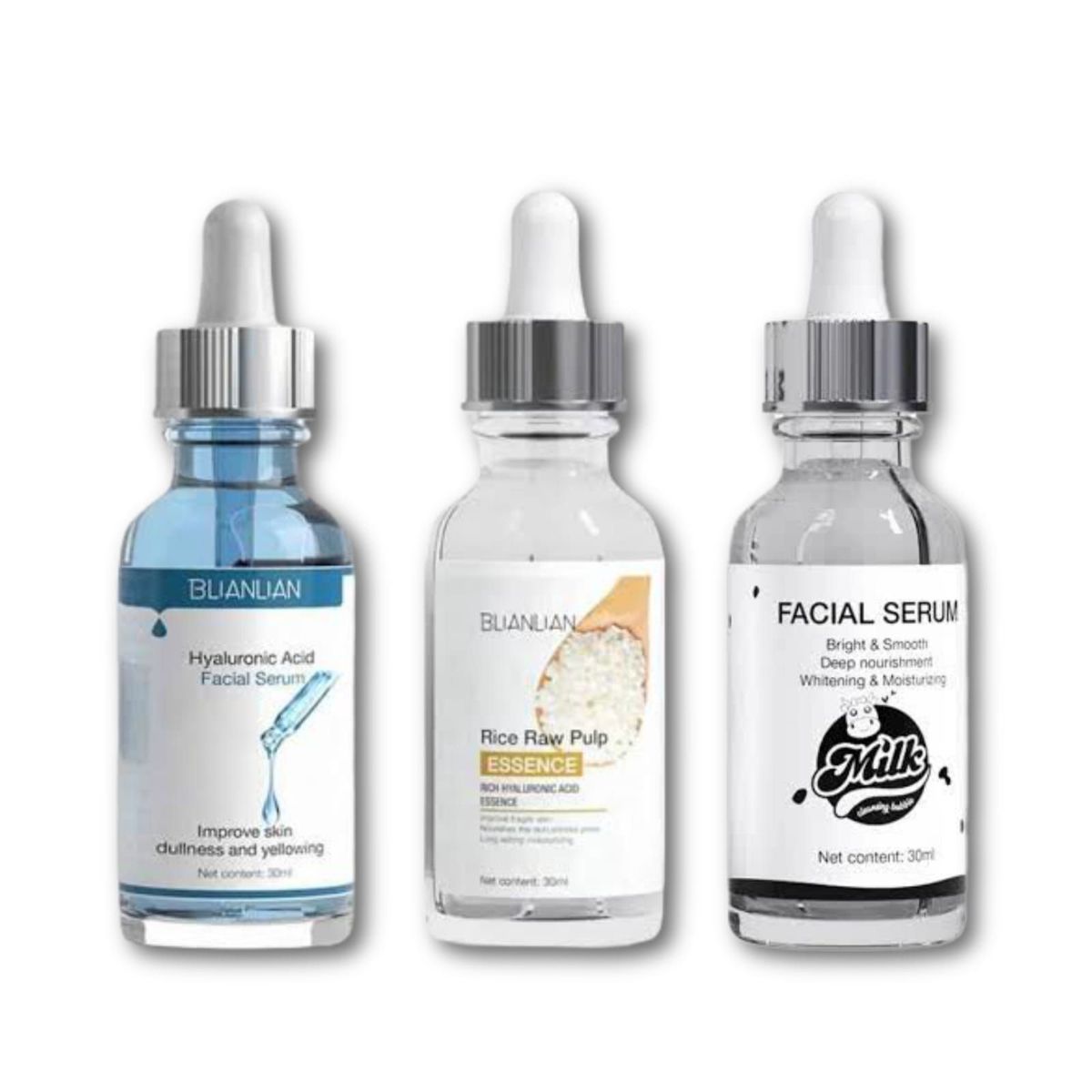 GENERICO - Pack 3 Serum Acido Hialuronico, Arroz y De Leche Blianlian 30ml