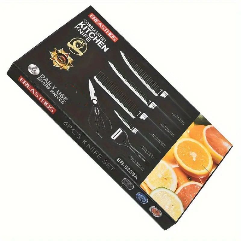 GENERICO - Set De Cuchillos Negros De Acero Inoxidable 6 Piezas