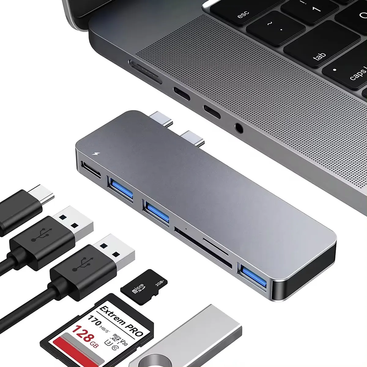 OEM - HUB Adaptador Dual Tipo C a 6 Puertos para Macbook
