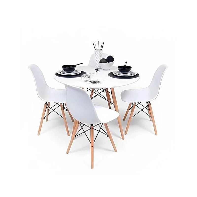 OFIDEAS - Juego De Comedor Eames 4 Personas Mesa Blanca Y Silla Blanco Ofideas