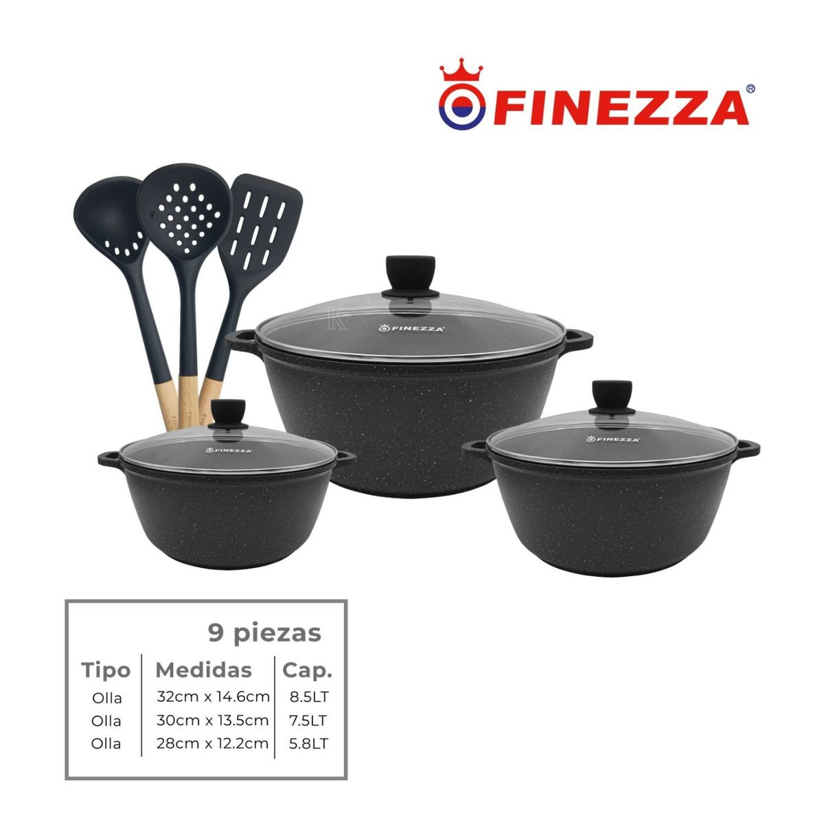 FINEZZA - JUEGO DE OLLAS EN GRANITO 9 Pzas FINEZZA