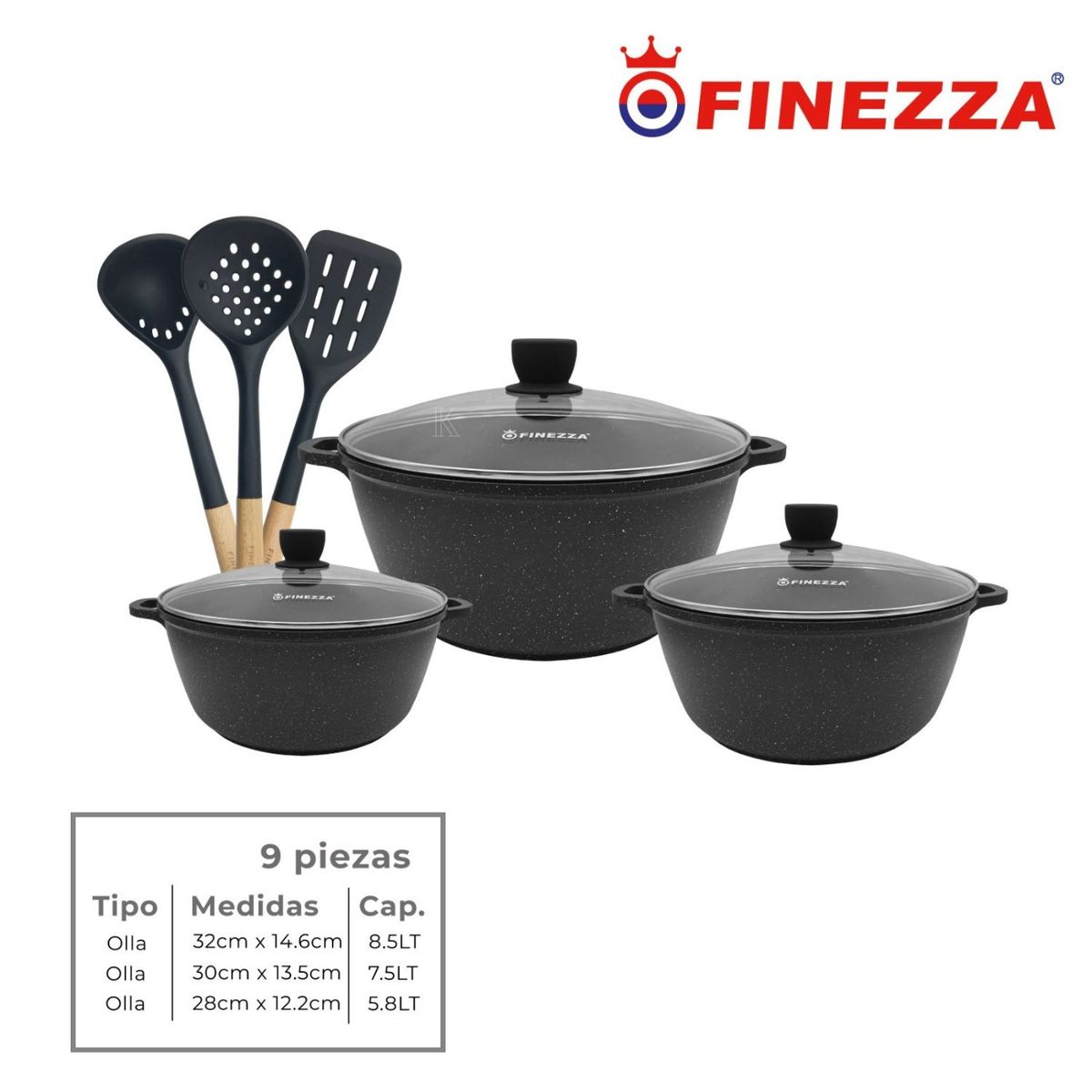 FINEZZA - JUEGO DE OLLAS EN GRANITO 9 Pzas FINEZZA