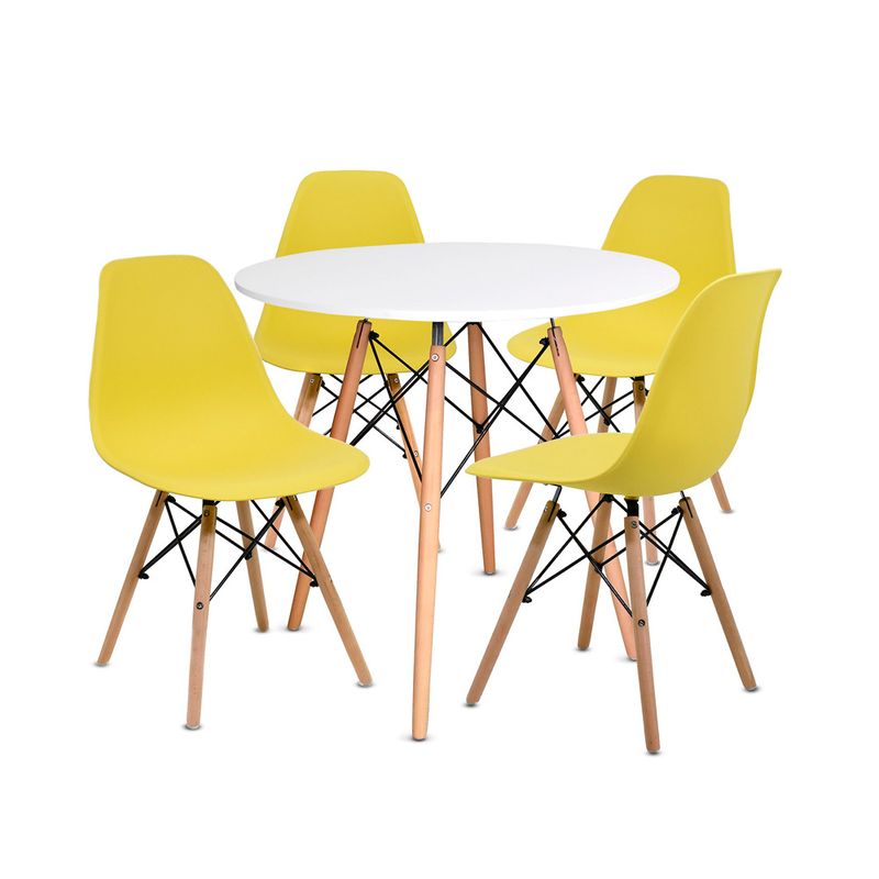 OFIDEAS - Juego De Comedor Eames 4 Personas Mesa Blanca Silla Amarillo Ofideas