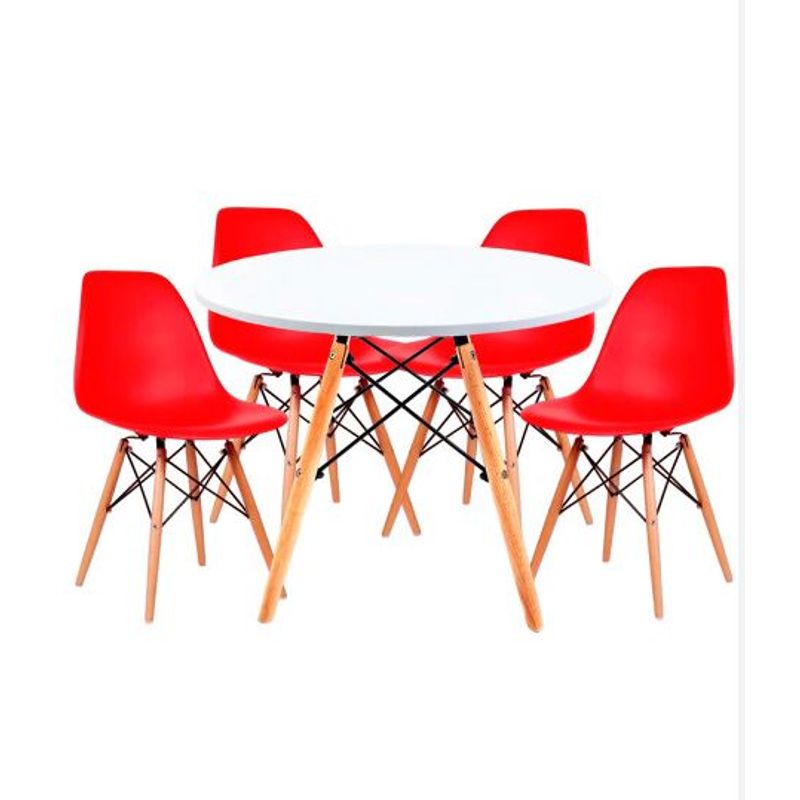 OFIDEAS - Juego De Comedor Eames 4 Personas Mesa Blanca Silla Rojo Ofideas