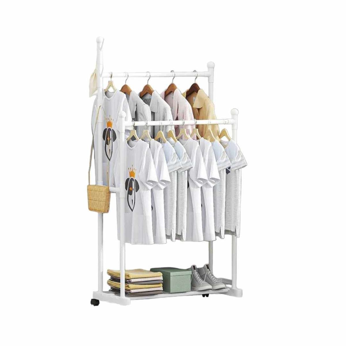 GENERICO - Perchero Organizador de Ropa Doble Estante Zapatero Blanco-02