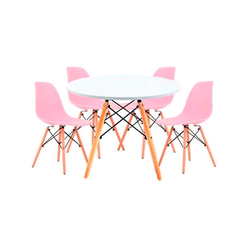OFIDEAS - Juego De Comedor Eames 4 Personas Mesa Blanca Y Silla Rosa Ofideas