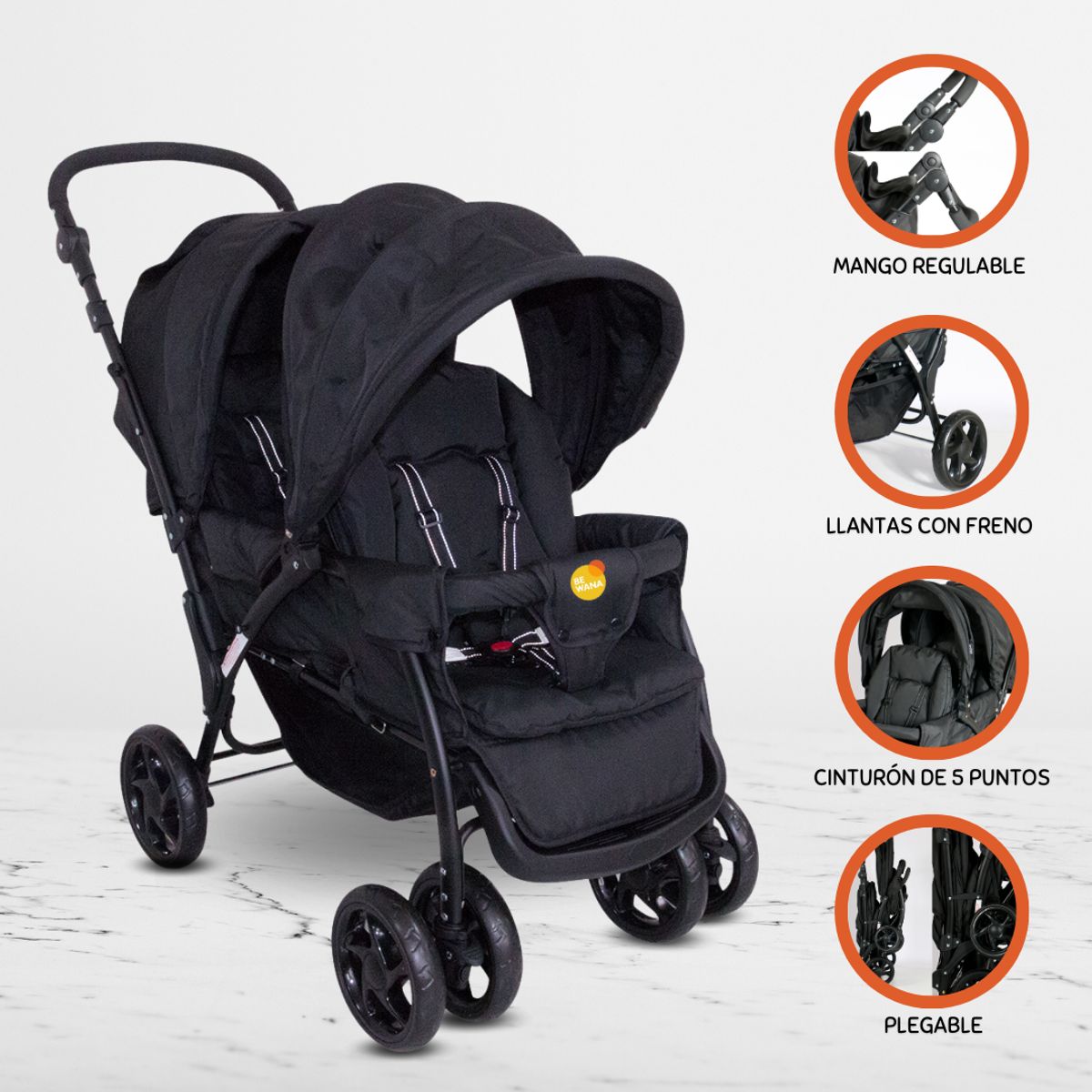 EVEZO - Coche Mellicero para Bebés «ENZO DELUXE» Black