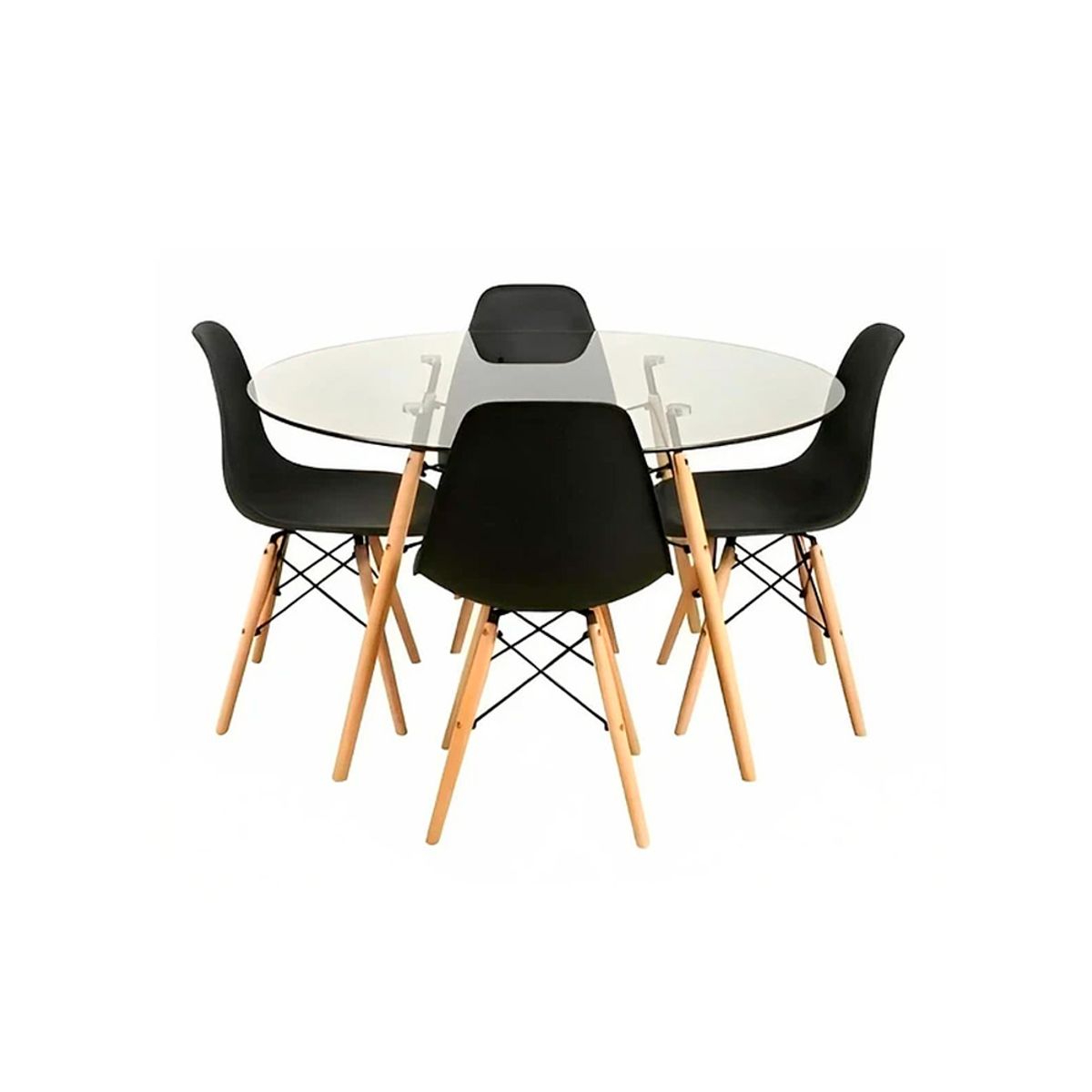 OFIDEAS - Juego De Comedor Eames 4 Personas Mesa Vidrio Y Silla Negro Ofideas