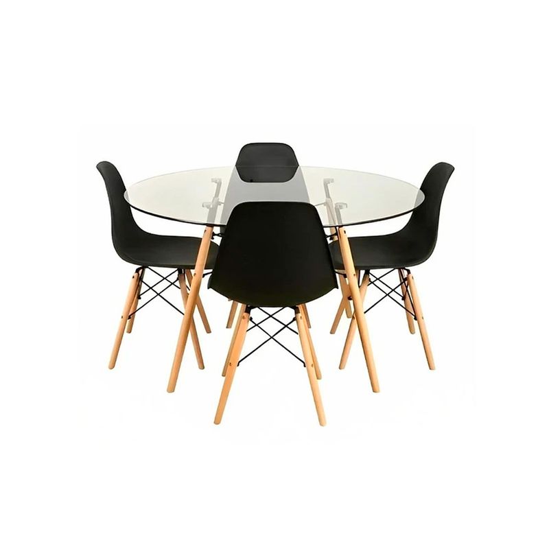OFIDEAS - Juego De Comedor Eames 4 Personas Mesa Vidrio Y Silla Negro Ofideas