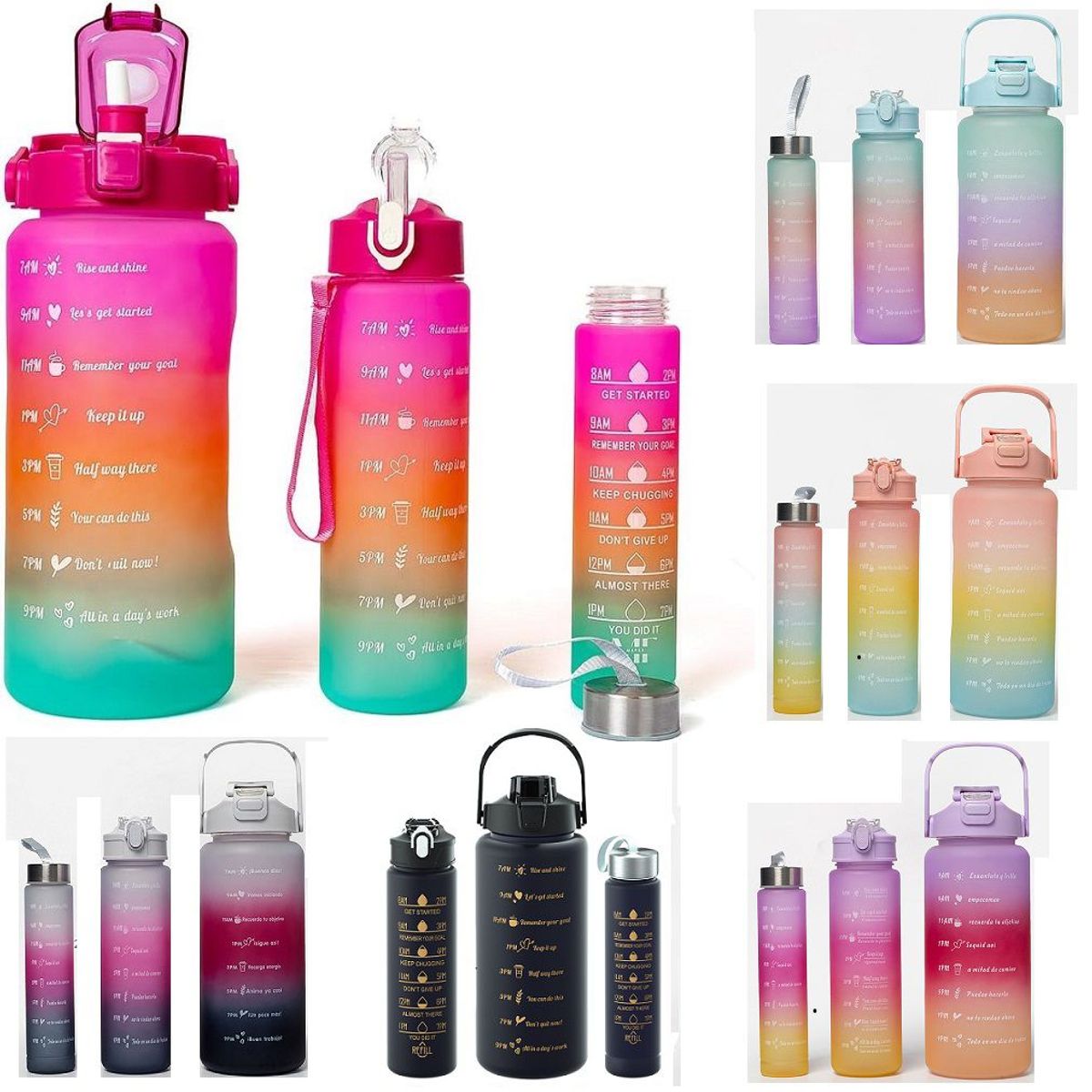 GENERICO - 3 pcs tomatodo deportivo motivacional trio de 2L,900ml,300ml stickers