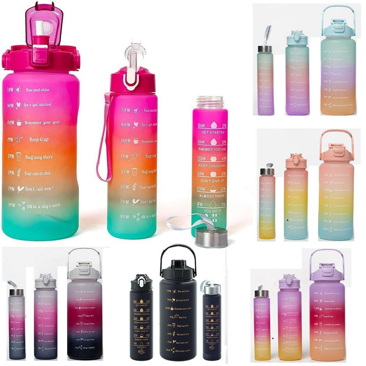 GENERICO - 3 pcs tomatodo deportivo motivacional trio de 2L,900ml,300ml stickers