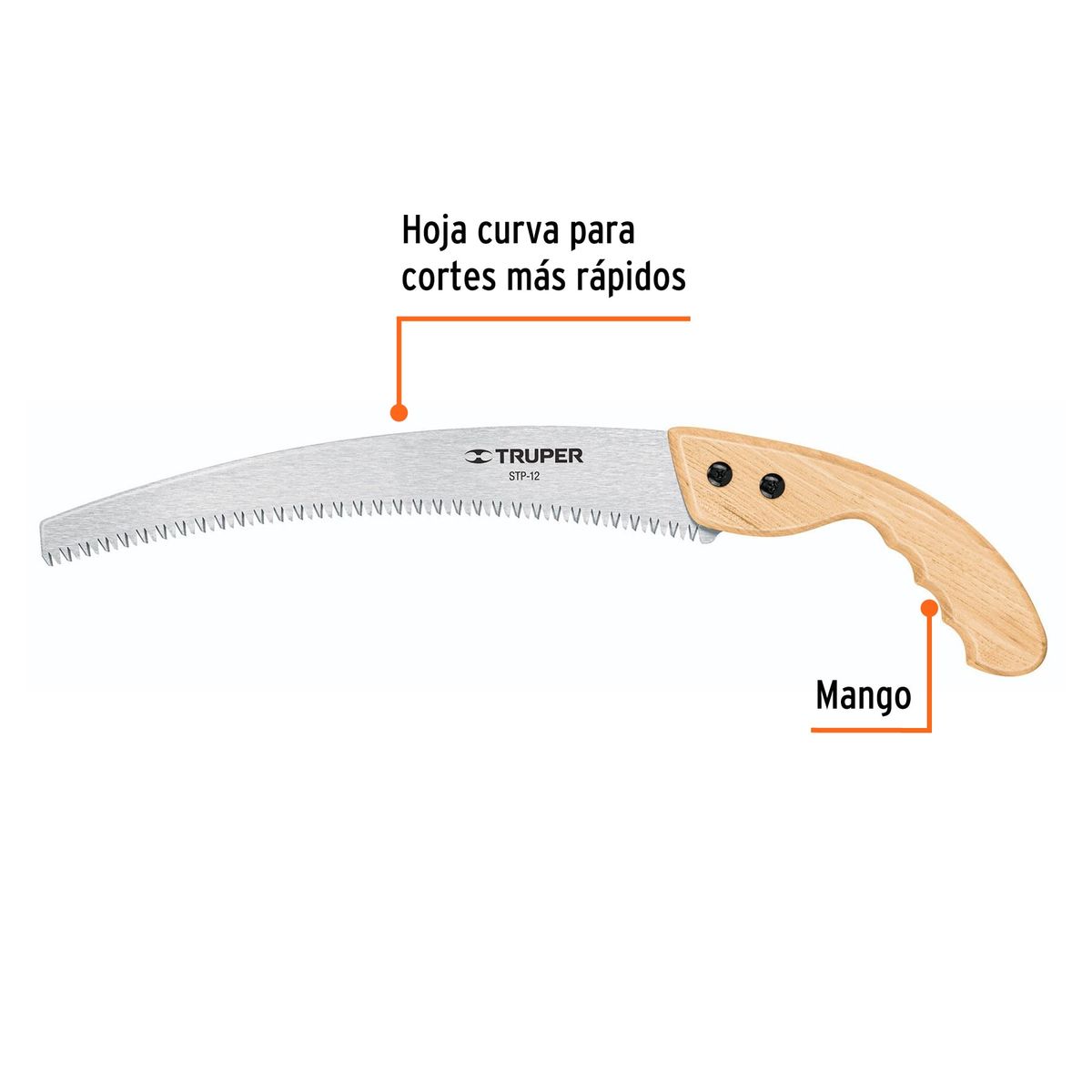 TRUPER - Serrucho de poda 12" hoja curva 6 DPP, mango madera COD 18171 Truper