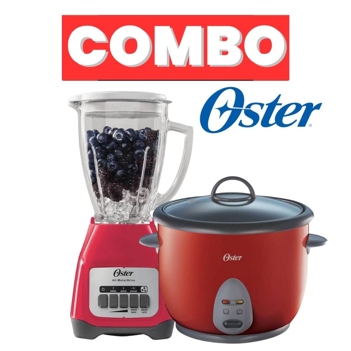 OSTER - COMBO OSTER ROOJO LICUADORA 15L + OLLA ARROCERA 18L