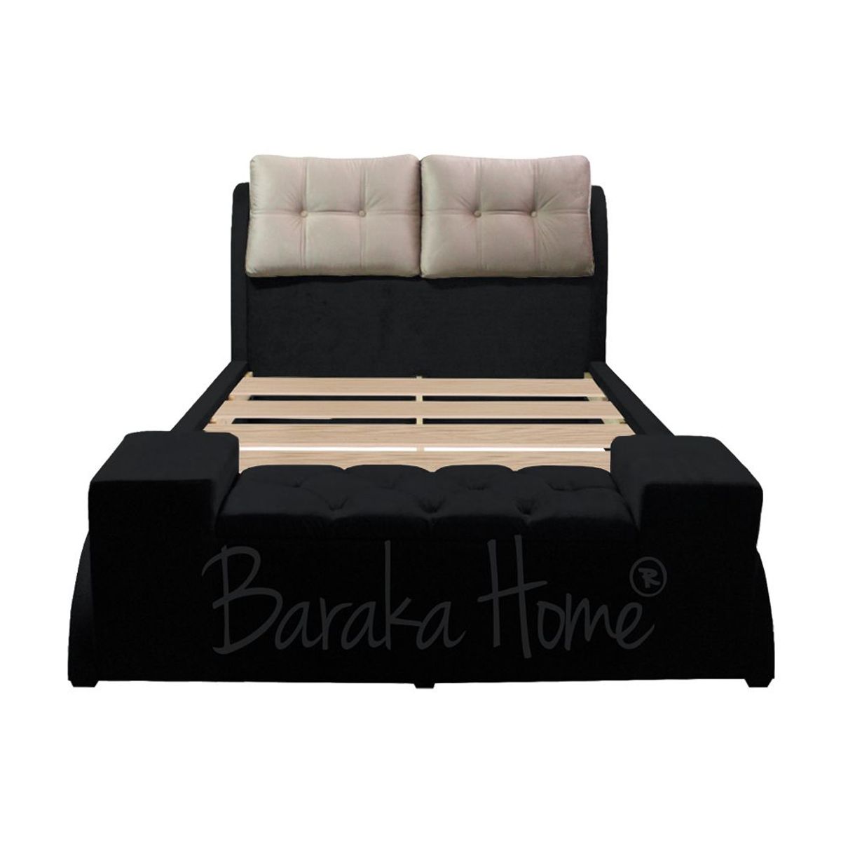 BARAKA HOME - Cama Tapizada Barkus 1.5 Plz - Negro