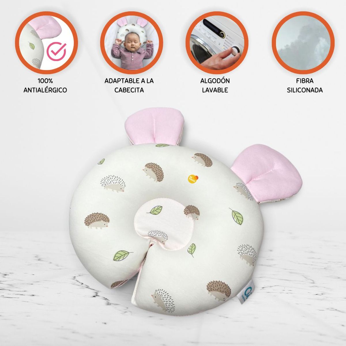 CUZKA - Almohada Anti cabeza Plana para Bebé »OREILLE» Pink