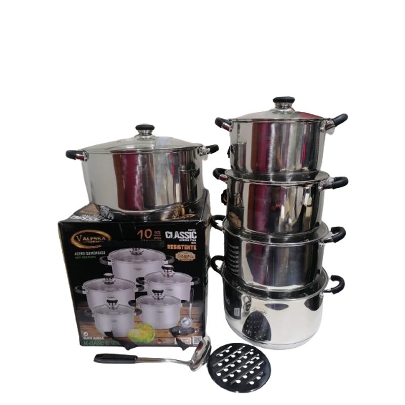 VALESKA - JUEGO DE OLLAS VALESKA CON TAPAS DE VIDRIO COLOR NEGRO 10 PZ