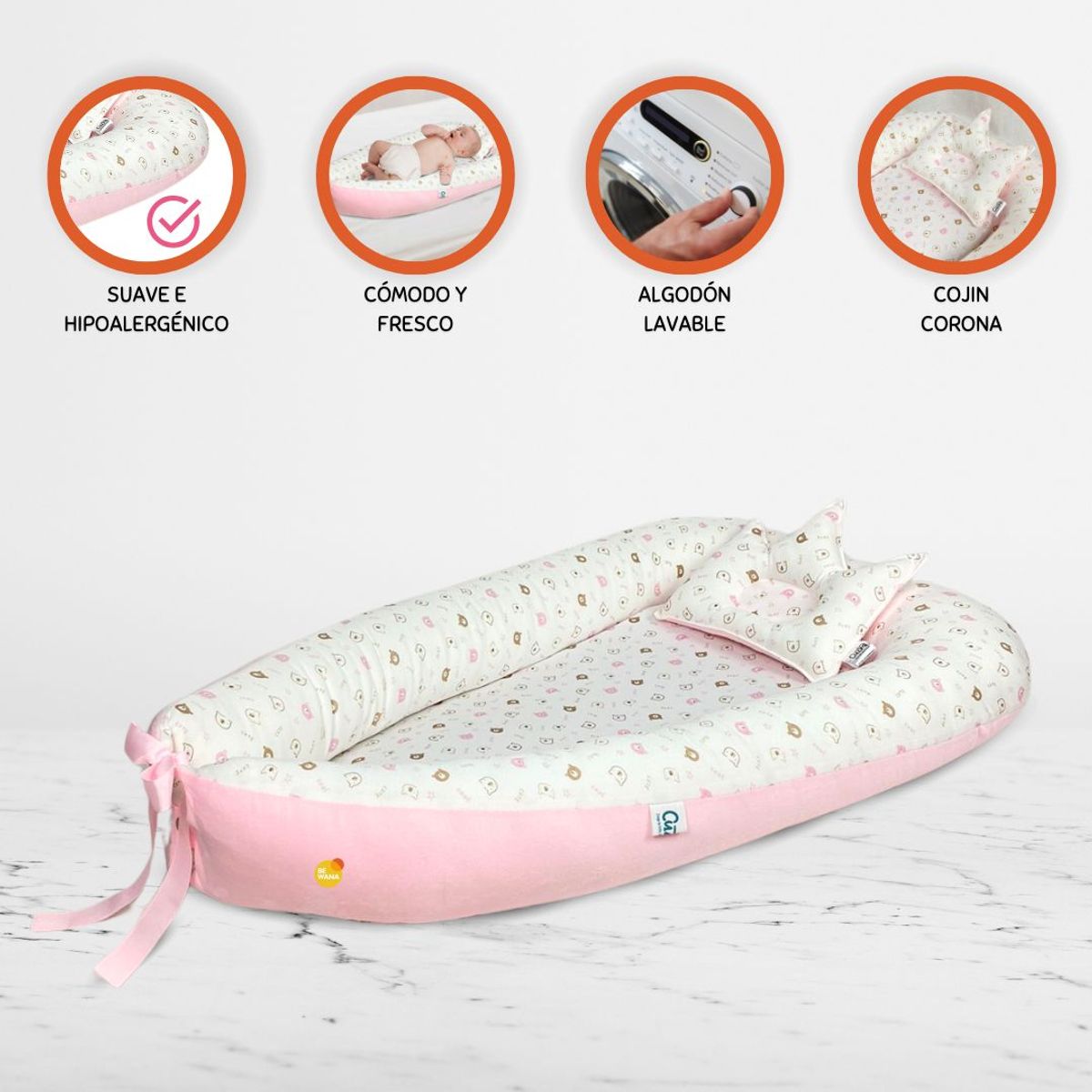CUZKA - Nido Colecho para Bebé »QUEEN» osos pink
