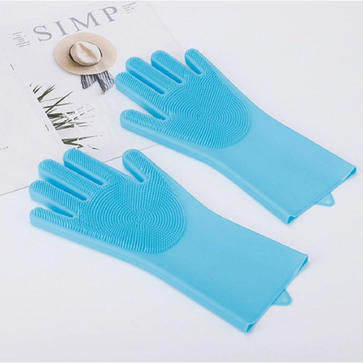 GENERICO - Guante de Limpieza Tipo Cepillo de Silicona Multiuso Celeste