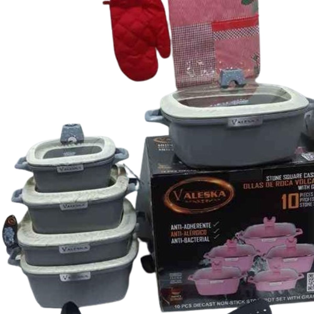 VALESKA - JUEGO DE OLLAS ROCA VOLCANICA  VALESKA - 10 PZ