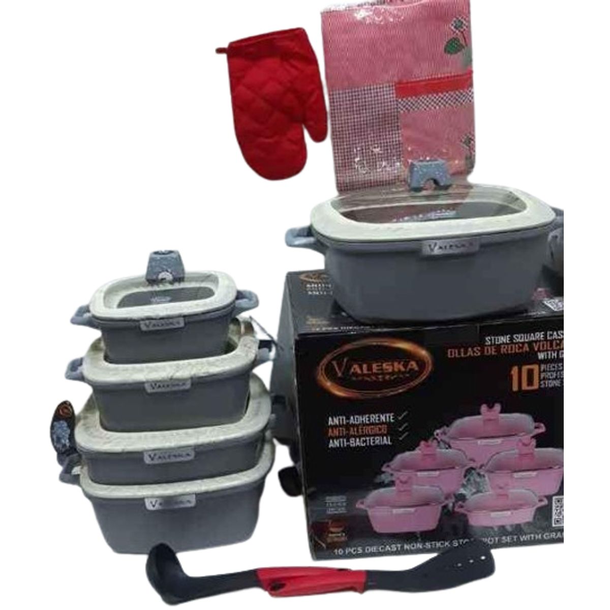 VALESKA - JUEGO DE OLLAS ROCA VOLCANICA  VALESKA - 10 PZ